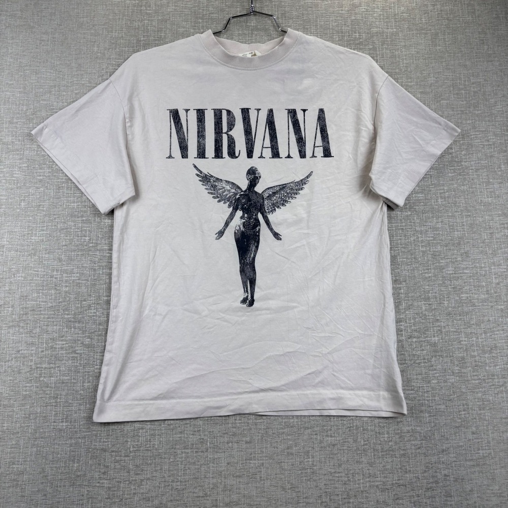 HM Nirvana In Utero Graphic T-Shirt Beige XS Mens Rock Band Tee